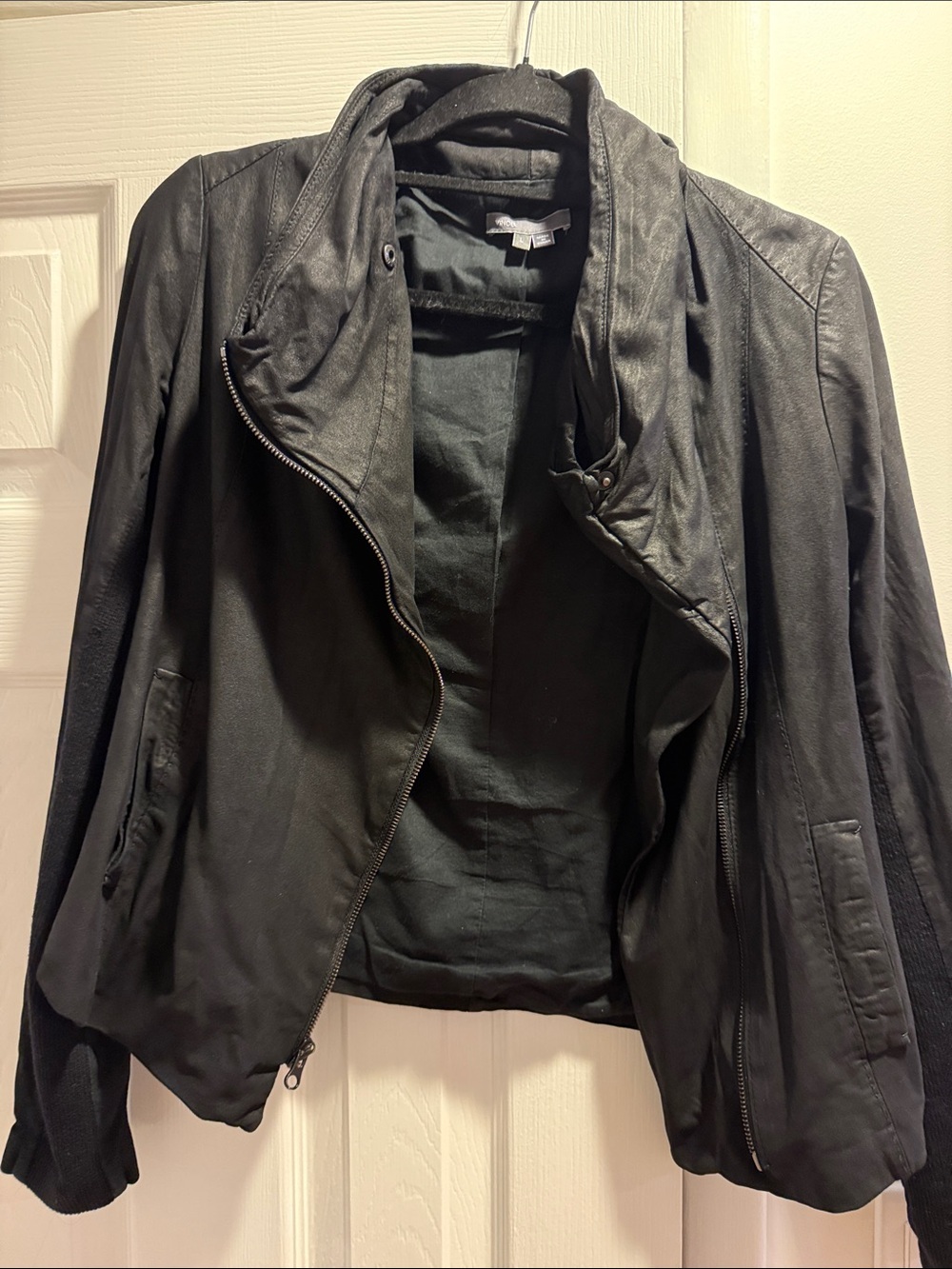 Vince Black Women's Asymmetric Zip Leather Jacket
